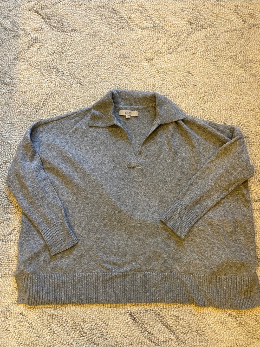 LOFT Women’s Gray V-Neck Collared Pullover Sweater